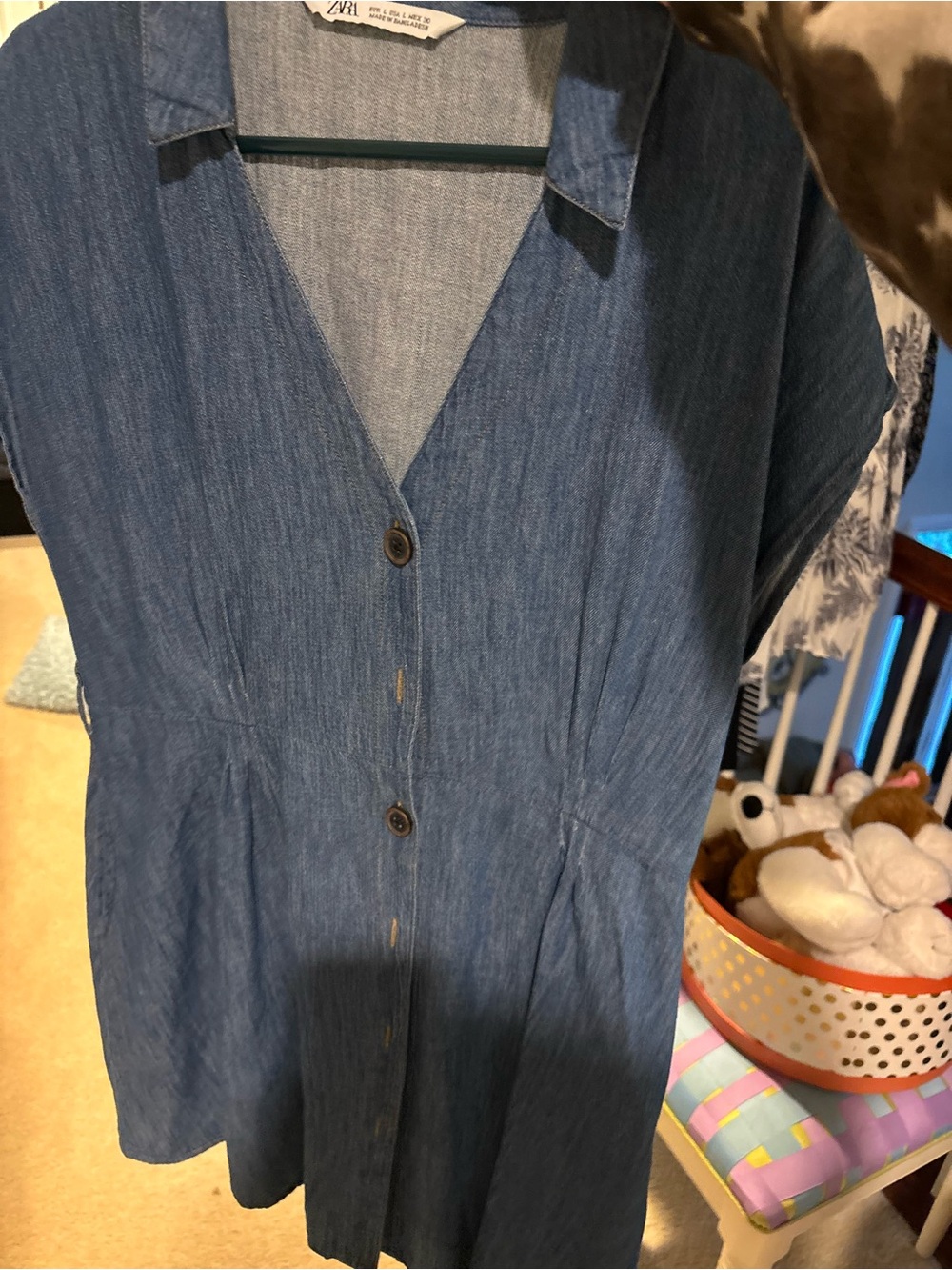 Zara Light Blue Denim-Style Shirt Dress